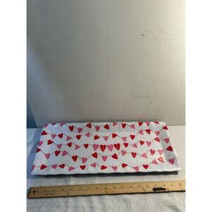 Hearts Love melamine food tray platter nwot 19x7" pink
